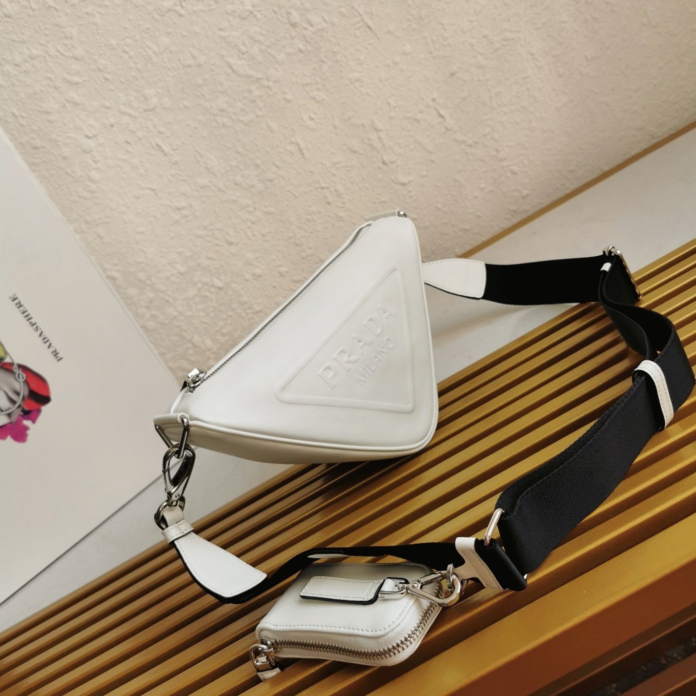 Prada Triangle Shoulder Bag Fake in White