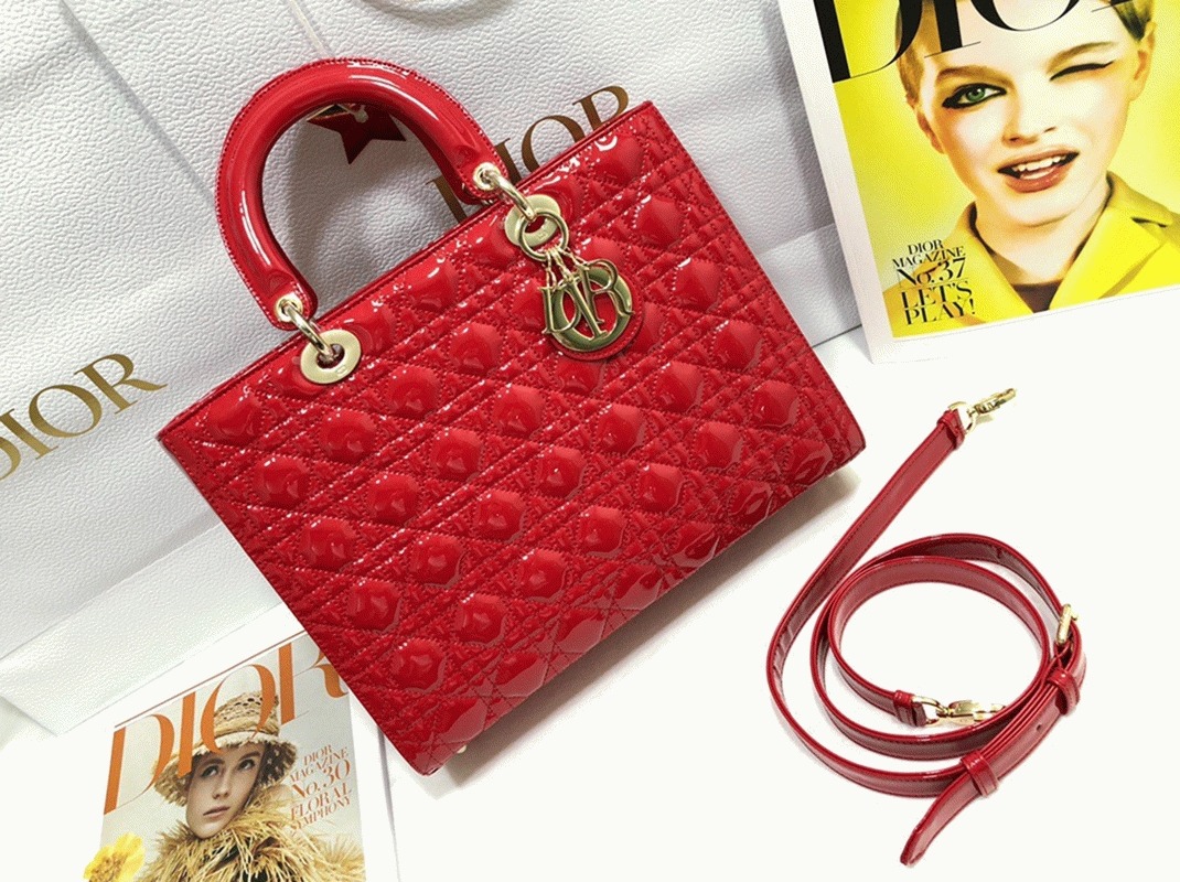 Dior Lady Dior Large Bag Fake in Red