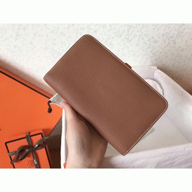 Brown orange replica Hermes Dogon duo wallet