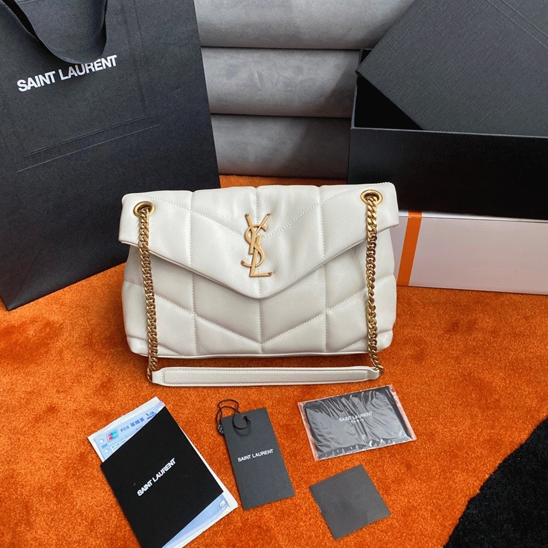 Replica Saint Laurent Puffer Small Chain Bag White Lambskin