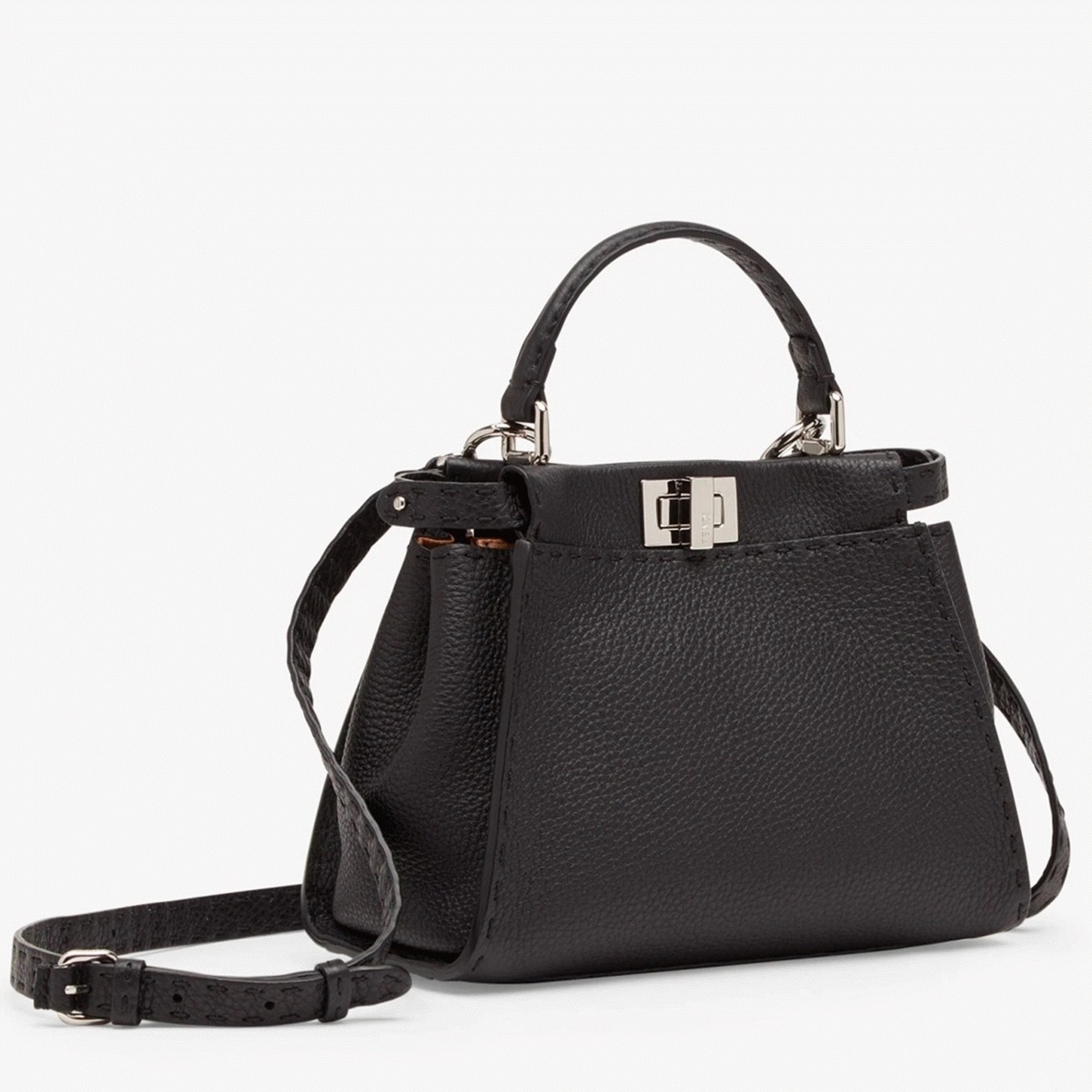 Top Quality Replica Fendi Peekaboo Mini Selleria Bag In Black Romano Leather