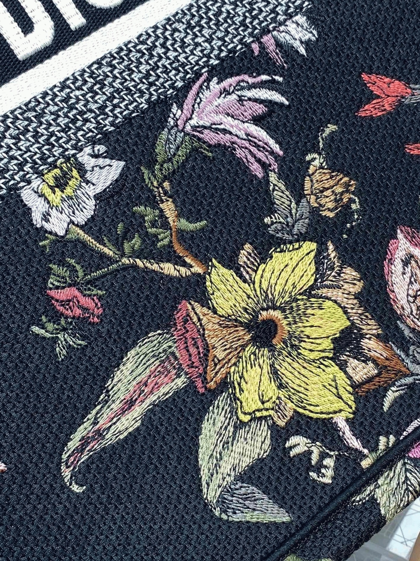 Dior Large Book Tote Bag Faux in Black Jardin Botanique Embroidery