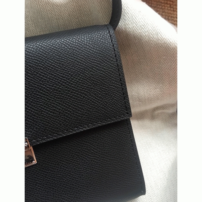 Black replica Hermes Clic wallet with strap