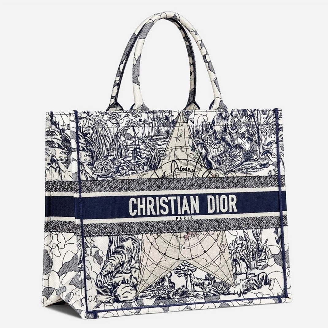 Dior Large Book Tote Bag Knockoff in Around The World Embroidered Canvas