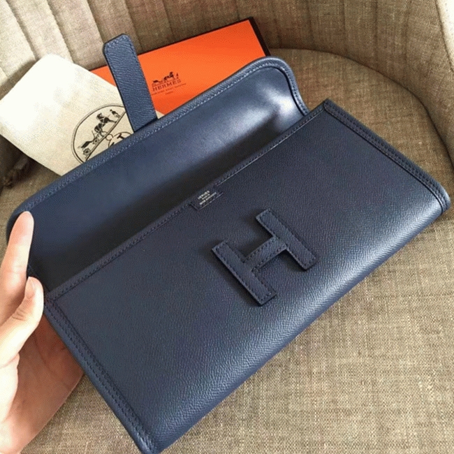 High quality sapphire epsom replica Hermes Jige Elan clutch bag