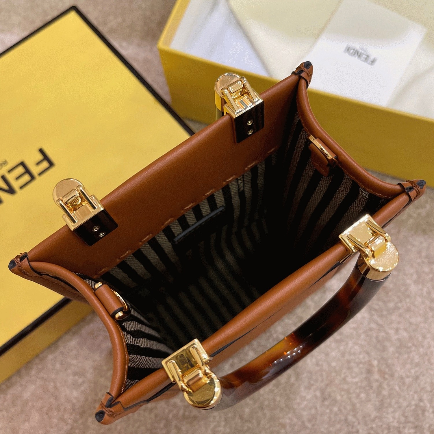 Top Quality Fake Fendi Mini Sunshine Shopper Bag In Brown Leather