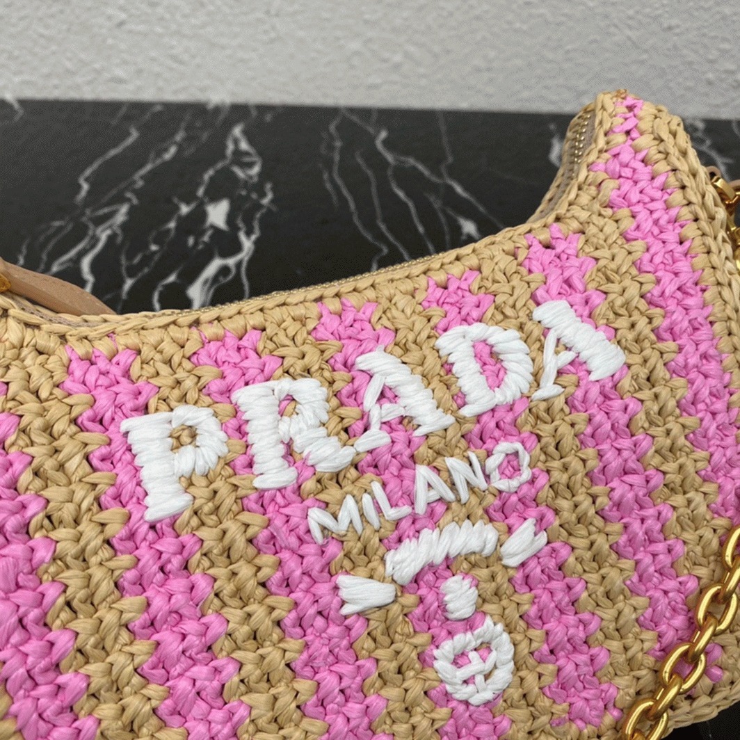 Prada Re-Edition Bag Knockoff in Beige and Pink Stripe