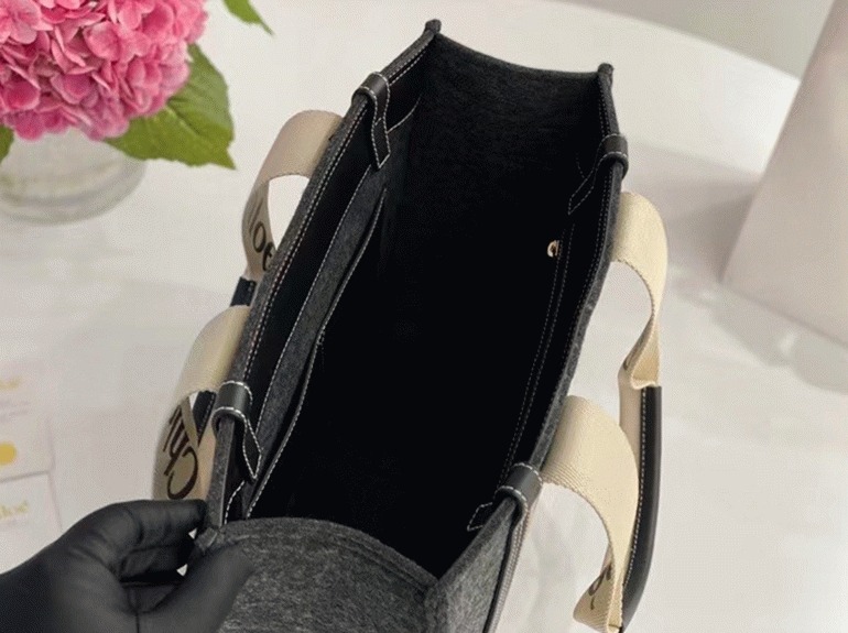Top Quality Knockoff Chloe Large Woody Tote Bag In Grey Felt