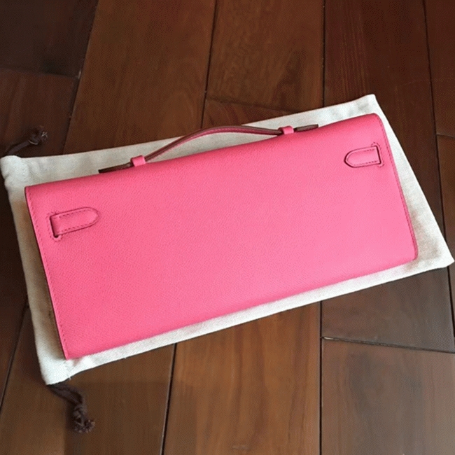 Rose Lipstick Epsom Imitation Hermes Kelly Cut Clutch Stylish Bag