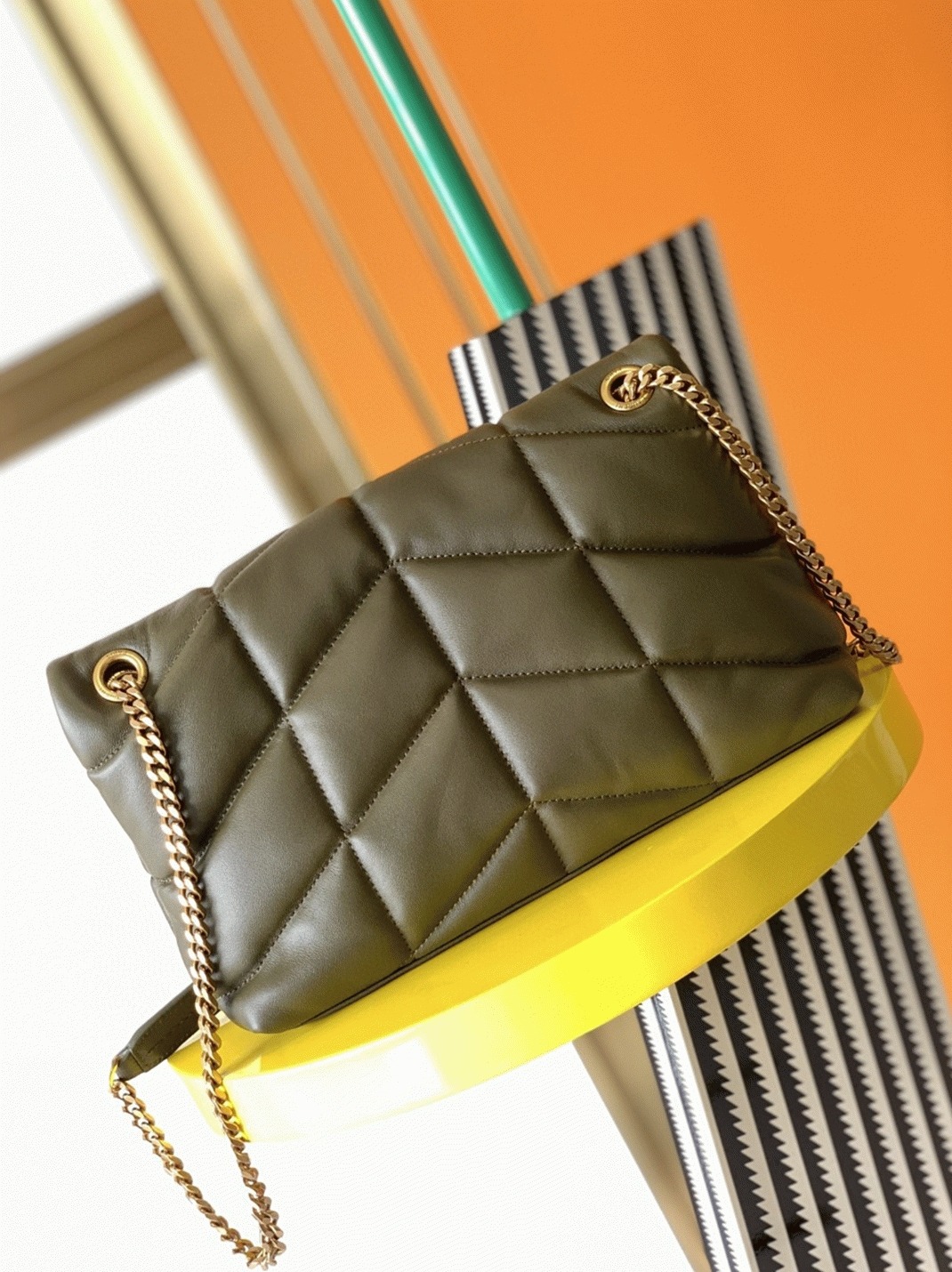 Replica Saint Laurent Puffer Small Chain Bag Army Green Lambskin