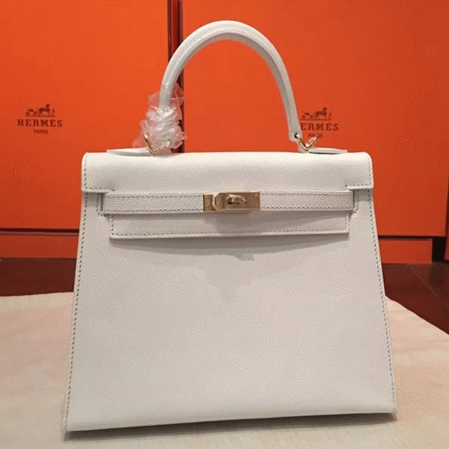 White Epsom Fake Luxury Hermes Kelly 25cm Sellier Structured Bag