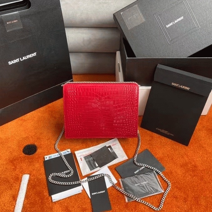Fake Saint Laurent Cassandra Medium Bag Red Crocodile
