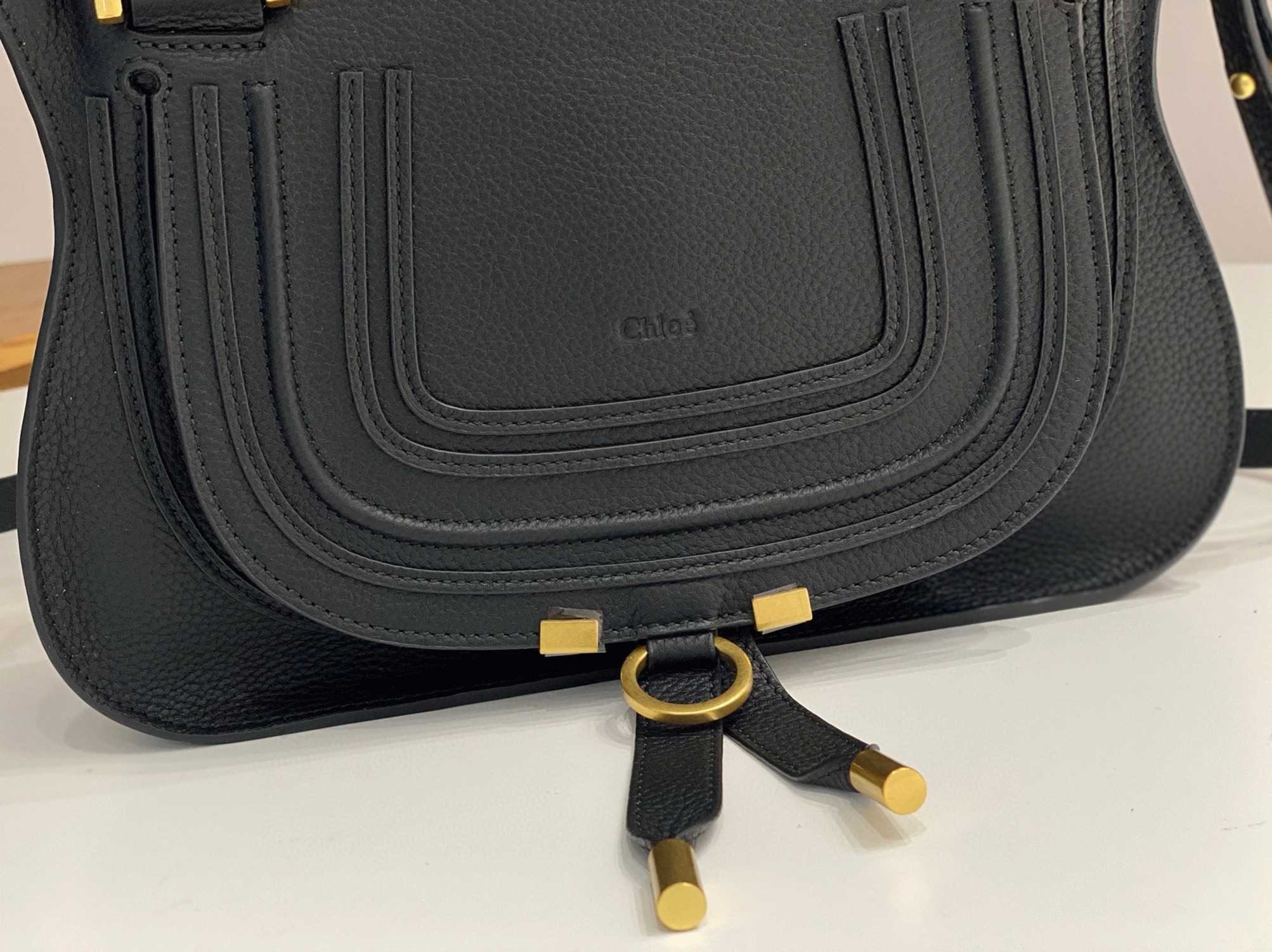 Top Quality Knockoff Chloe Marcie Small Double Carry Bag in Black Grained Leather