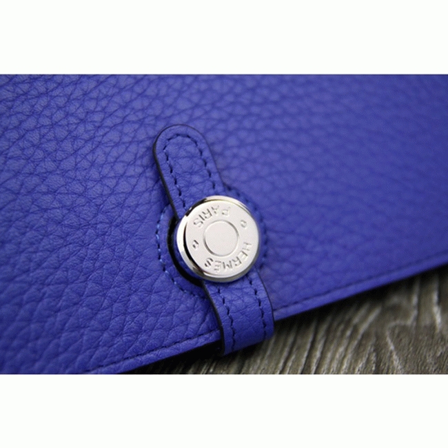 Electric blue designer replica Hermes Dogon combine wallet