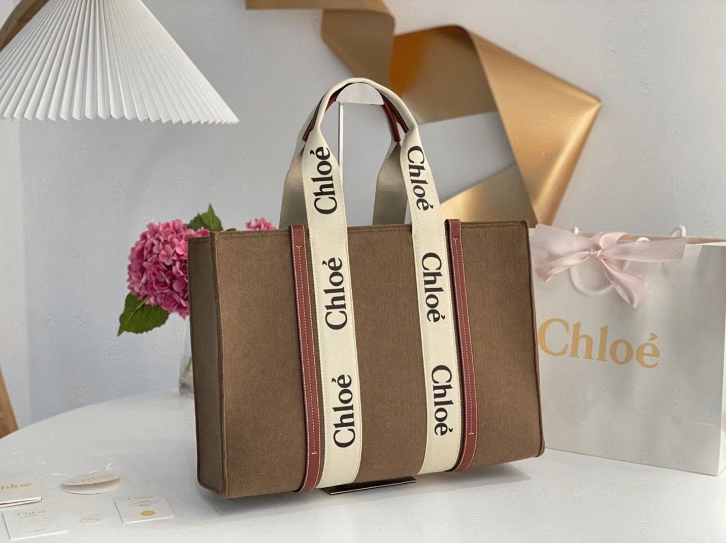 Top Quality Replica Chloe Large Woody Tote Bag In Brown Felt
