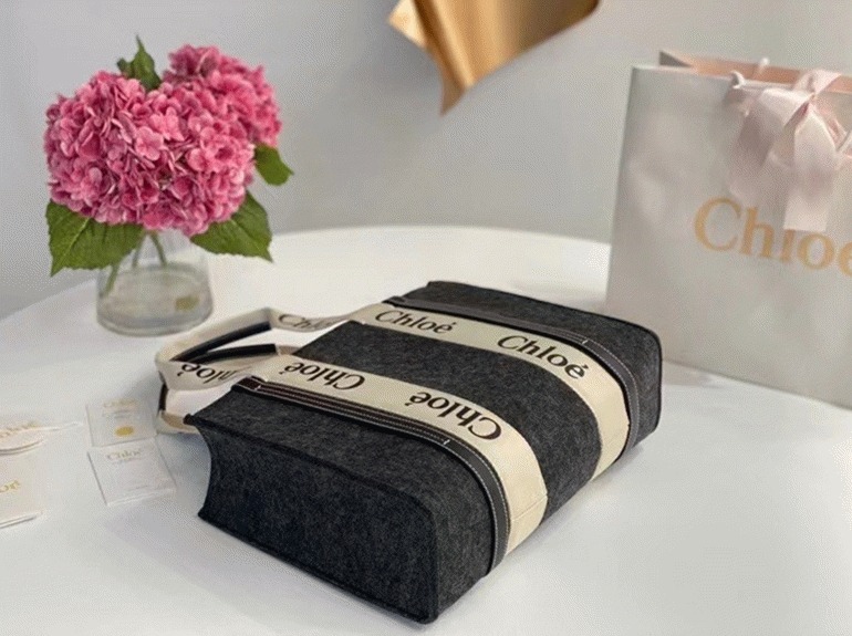 Top Quality Knockoff Chloe Large Woody Tote Bag In Grey Felt