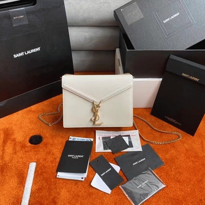 Fake Saint Laurent Cassandra Medium Chain Bag White