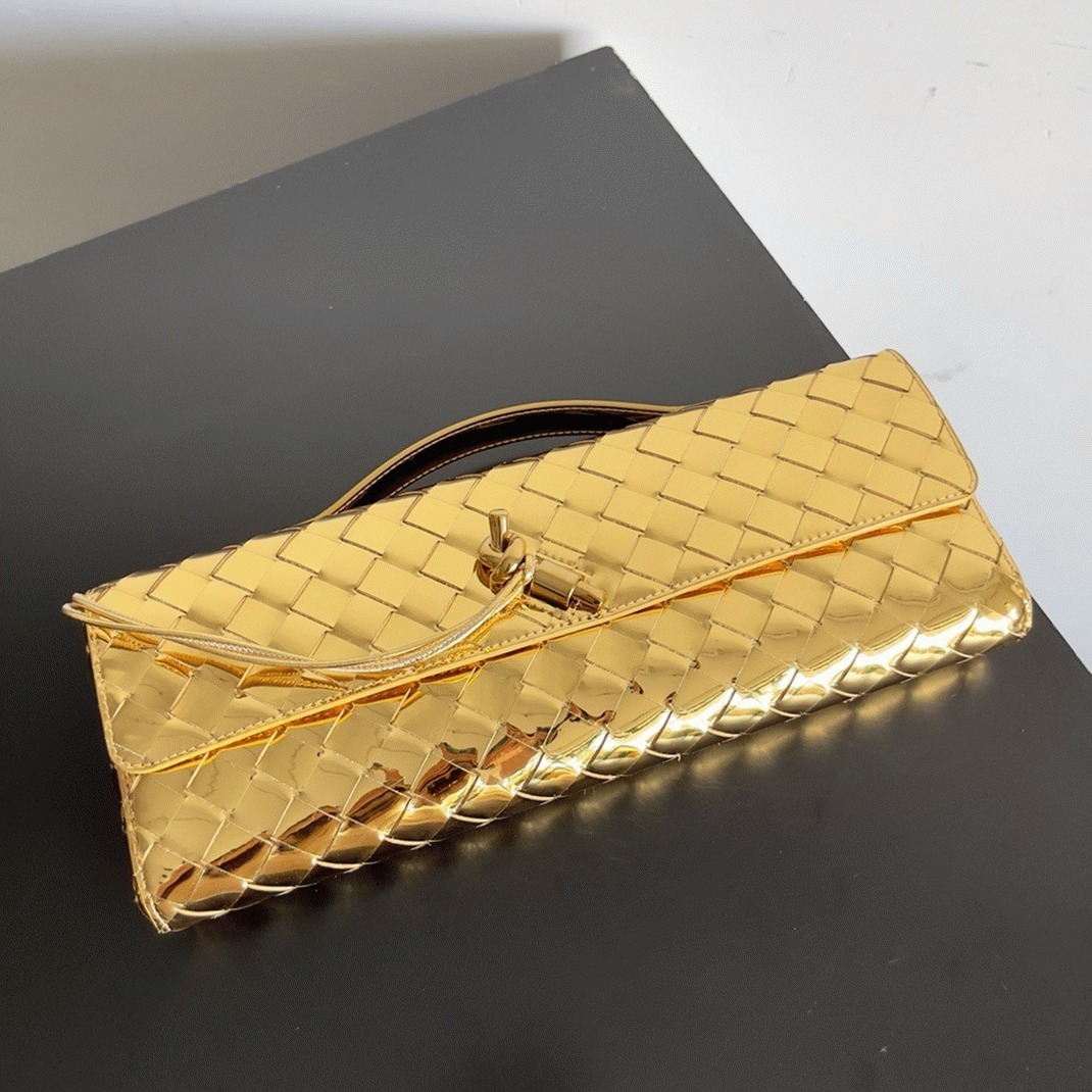 Fake Bottega Veneta Andiamo Clutch with Handle Gold