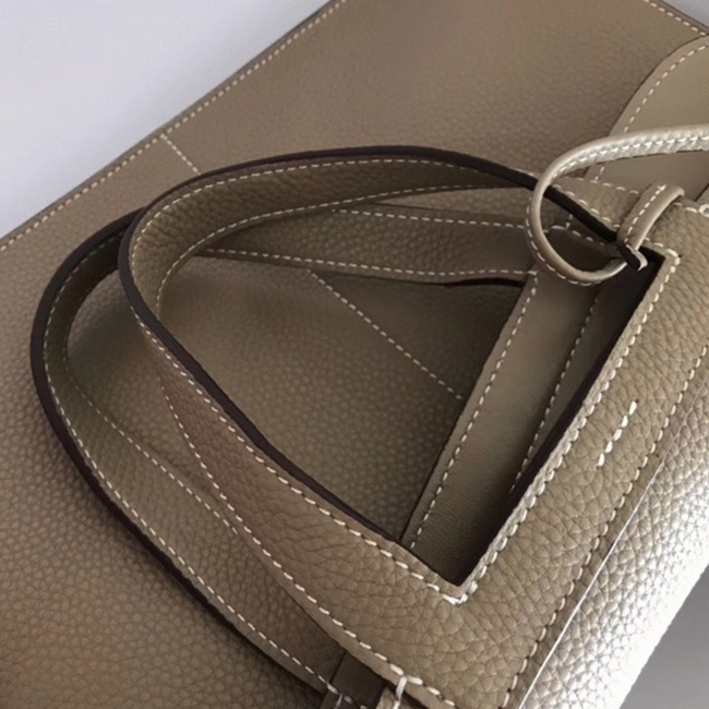 Grey AAA Replica Hermes Halzan Elegant Leather Tote