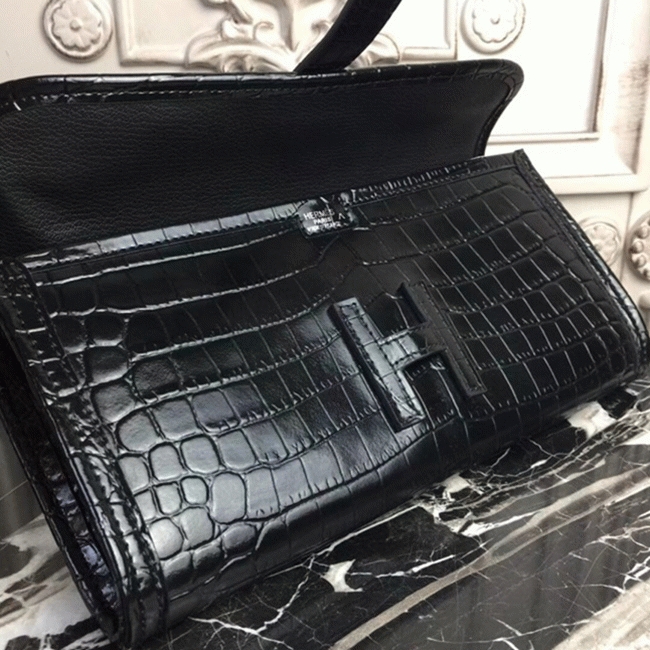 Blue electric crocodile leather replica Hermes Jige Elan clutch bag