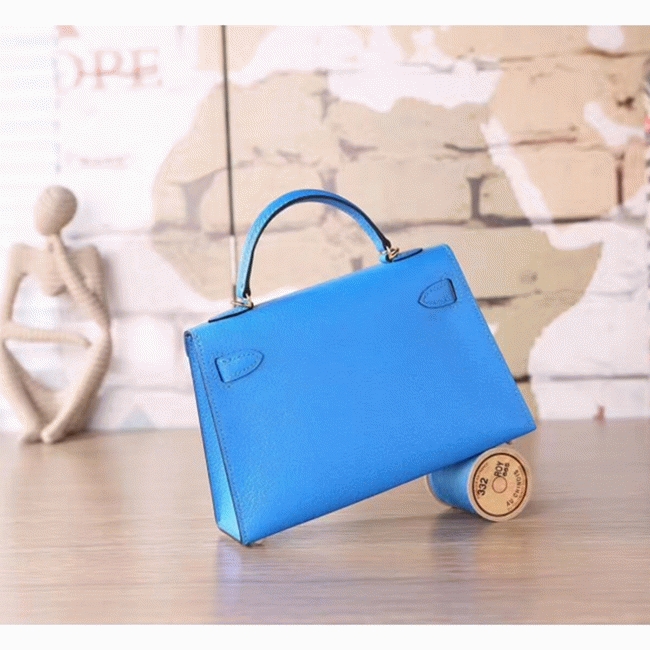 Blue Hydra Chevre Replica Hermes Kelly 20cm Petite Handbag