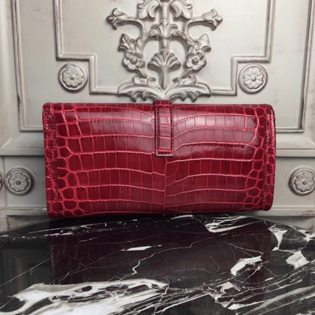 Top luxury dark red crocodile leather replica Hermes Jige Elan clutch bag