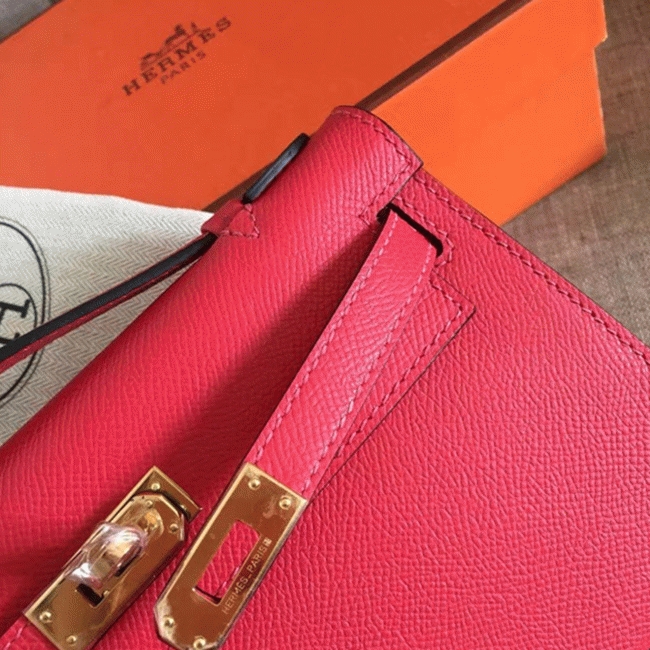 Hermes Red Epsom Fake Designer Kelly Pochette Classic Purse