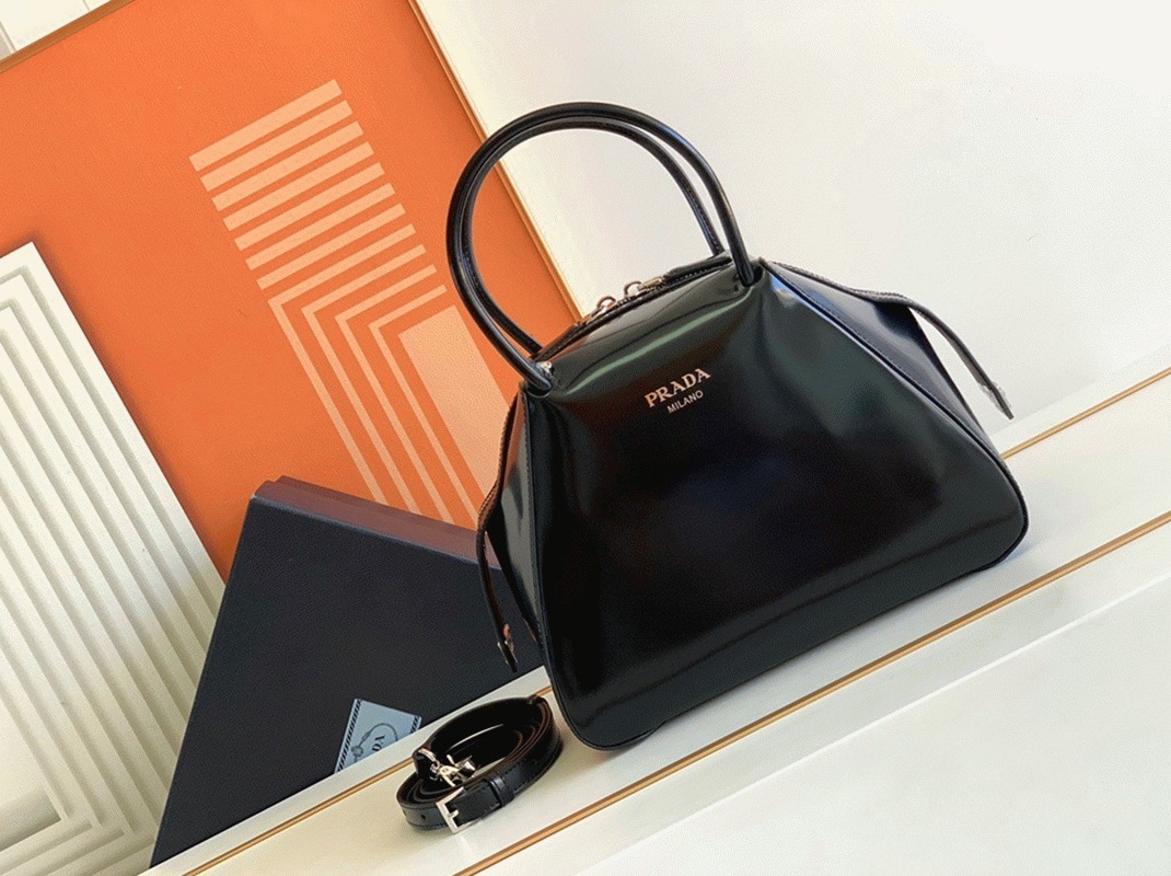 Prada Supernova Small Top Handle Bag Replica in Black Brushed