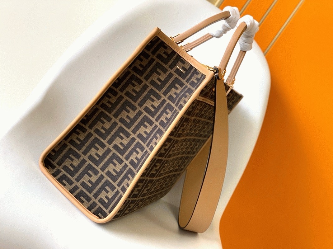 Top Quality Knockoff Fendi Sunshine Medium Tote Bag in Brown FF Jacquard Fabric