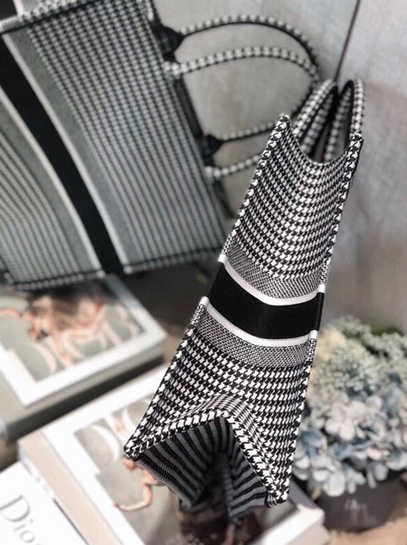 Dior Large Book Tote Bag Fake in Houndstooth Embroidered Canvas