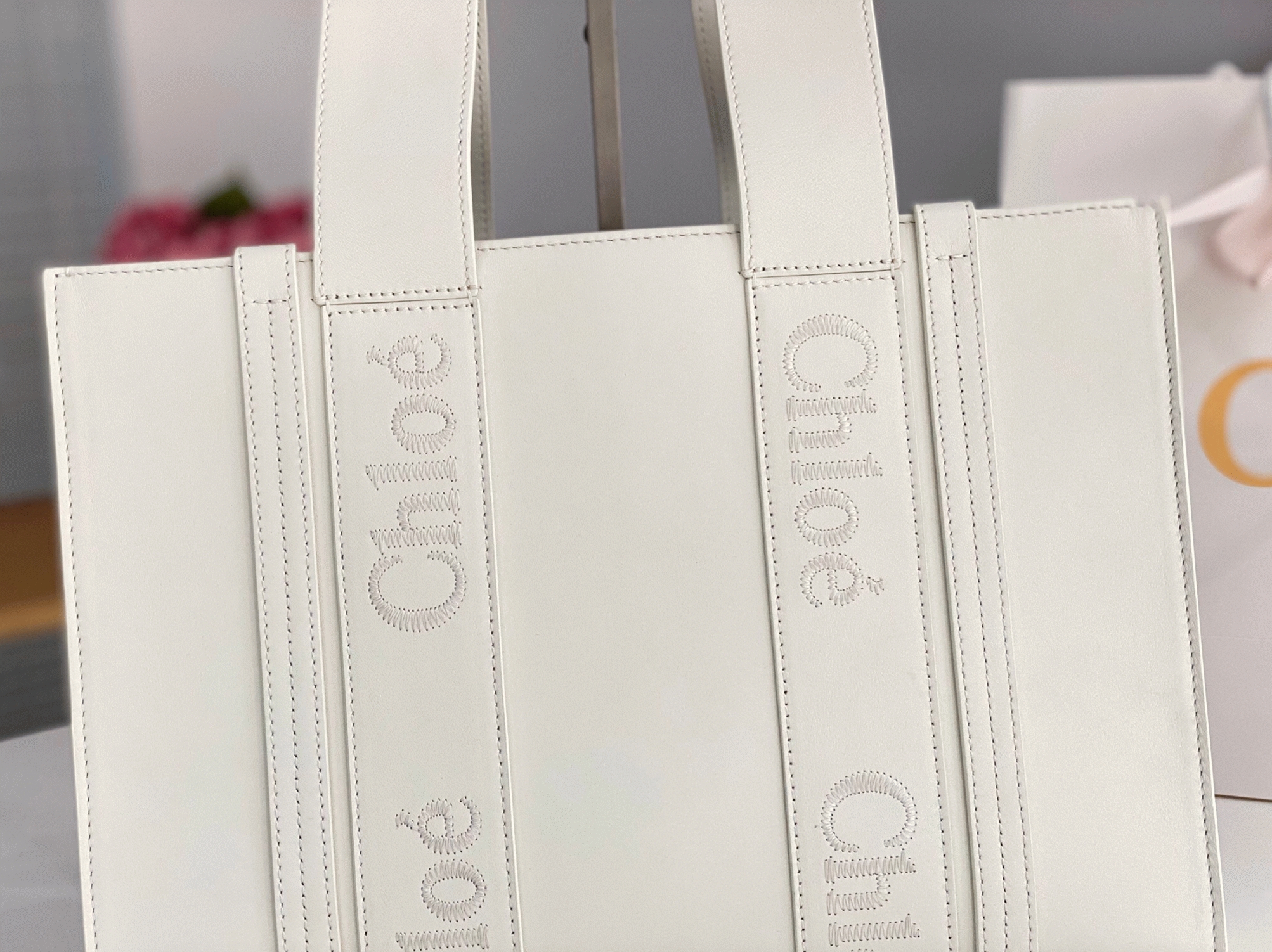 Top Quality Fake Chloe Woody Medium Tote Bag In White Calfskin