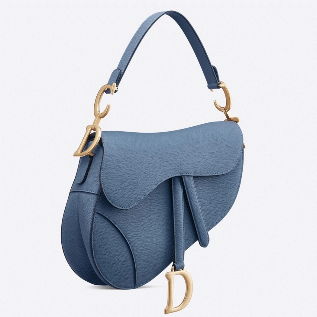 Dior Saddle Bag Knockoff in Denim Blue Grained Calfskin