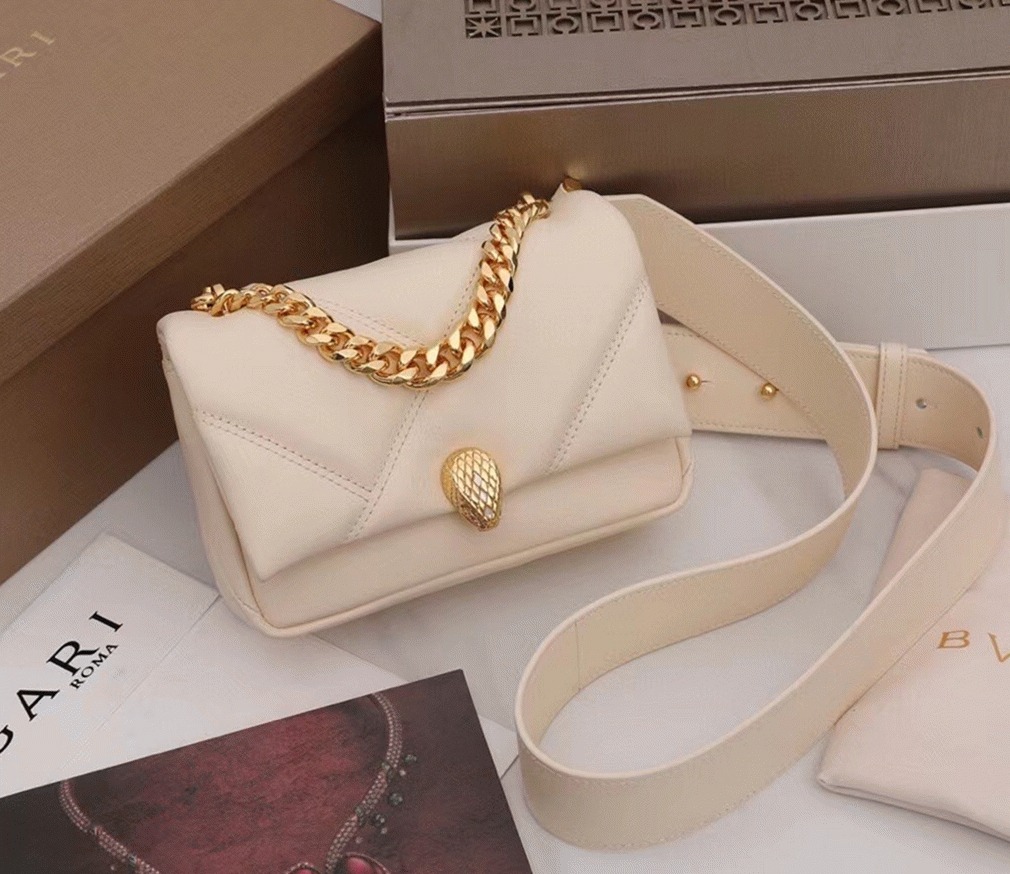Knockoff Bvlgari Serpenti Cabochon Mini Bag White Calfskin