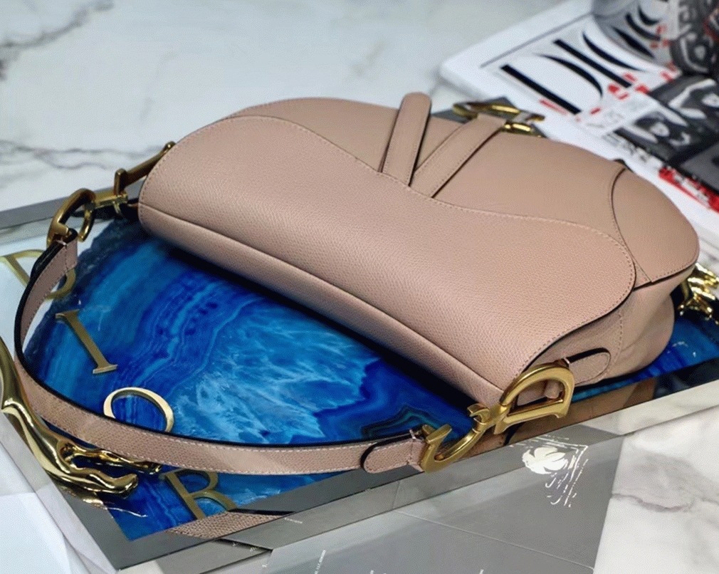 Dior Saddle Bag Fake in Blush Grained Calfskin