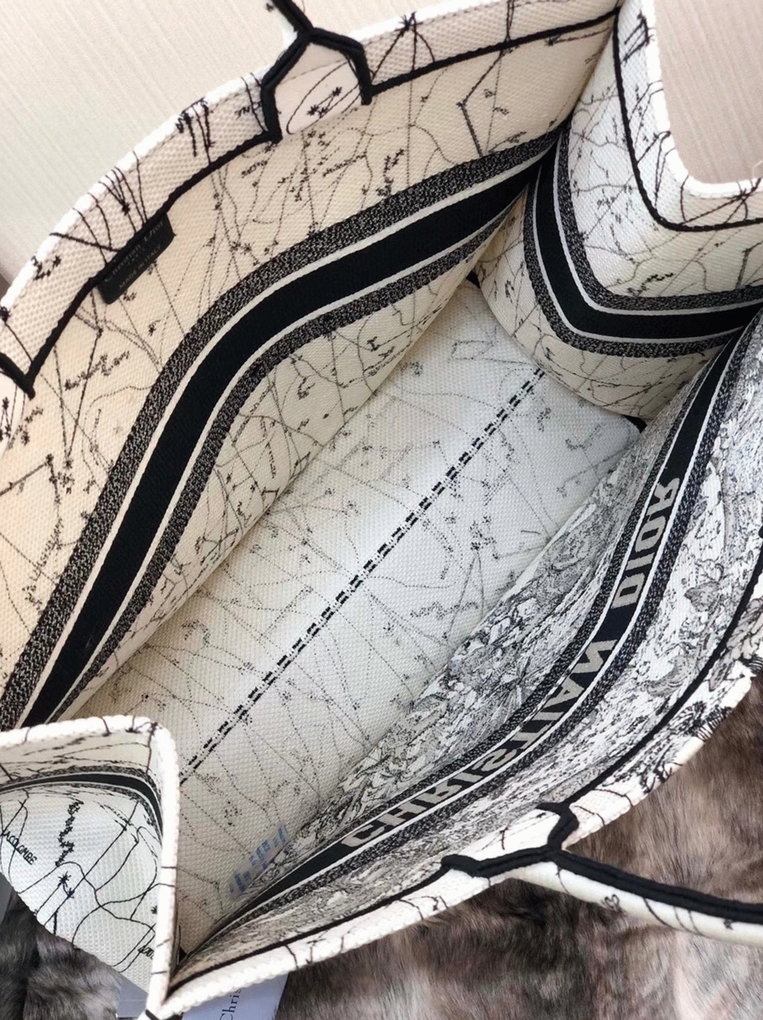 Dior Large Book Tote Bag Replica in Latte Zodiac Embroidery