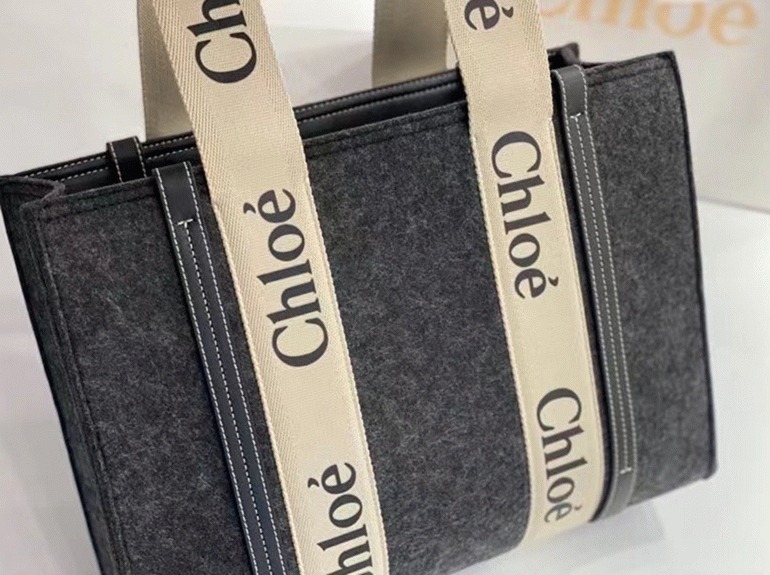 Top Quality Knockoff Chloe Large Woody Tote Bag In Grey Felt
