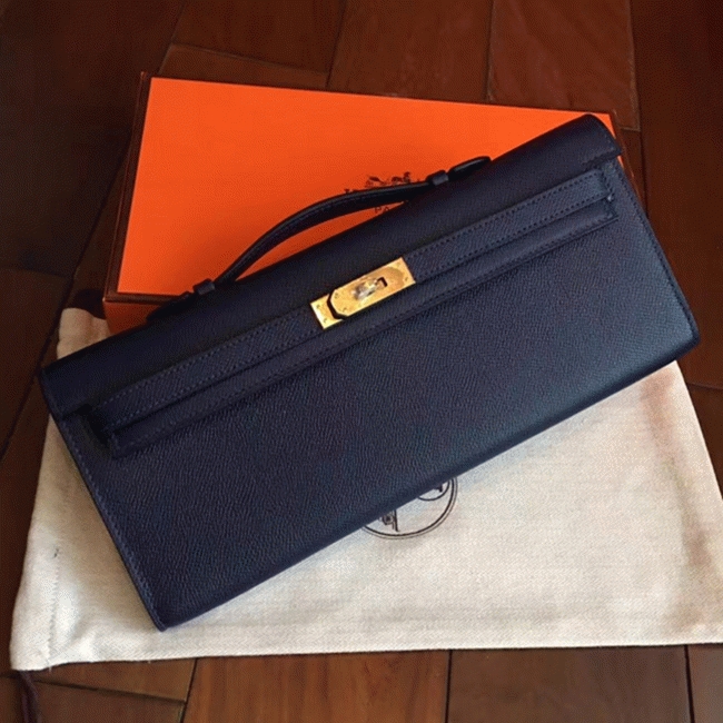 Sapphire Epsom Replica Hermes Kelly Cut Clutch Luxury Purse