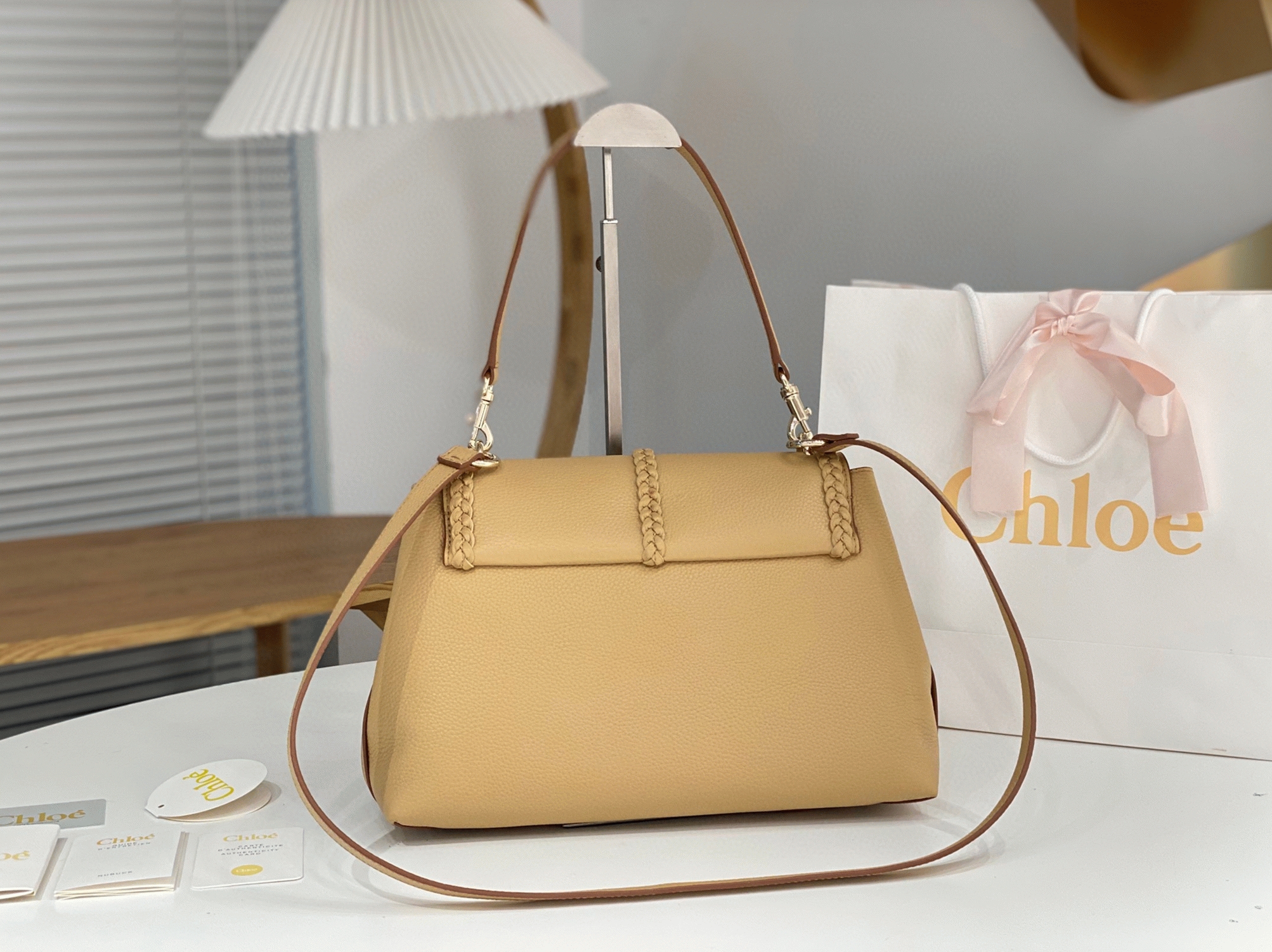 Top Quality Replica Chloe Penelope Medium Shoulder Bag in Beige Grained Calfskin