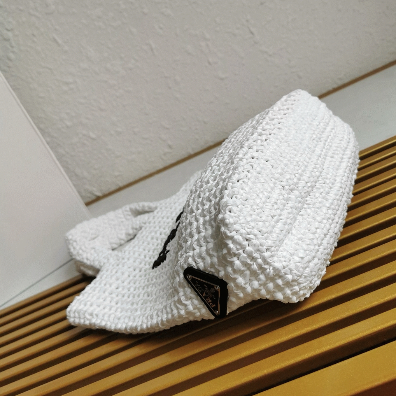 Prada Small Crochet Tote Bag Fake in White Raffia-effect Yarn