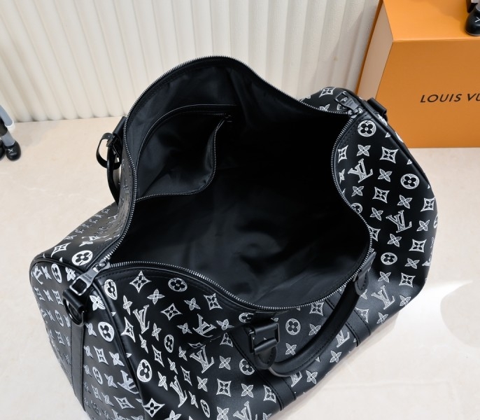 LV Monogram Shadow Keepall Bandouliere 50 In Black