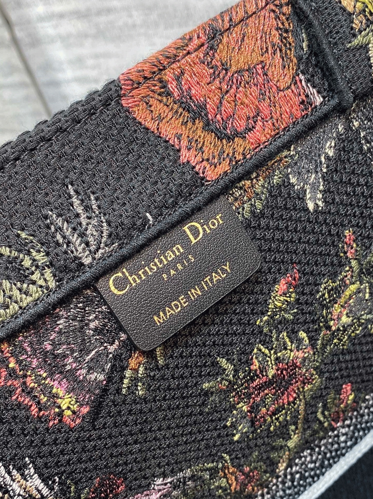Dior Large Book Tote Bag Faux in Black Jardin Botanique Embroidery