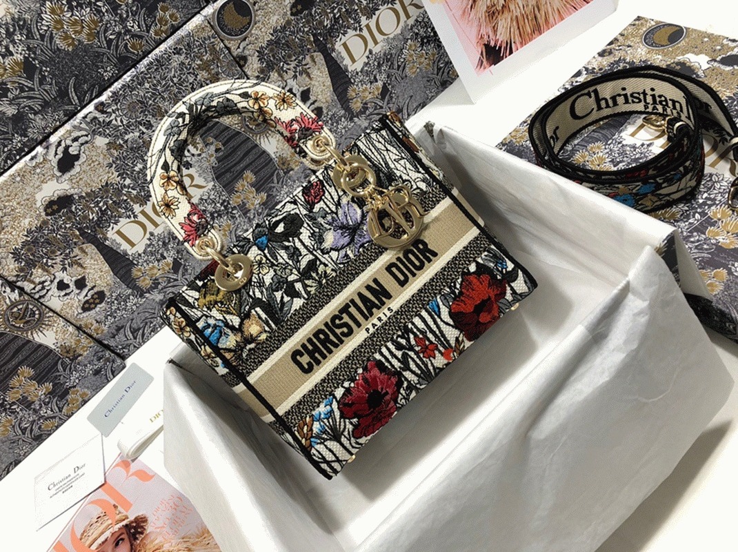 Dior Lady D-Lite Medium Bag Faux in Mille Fleurs Embroidery