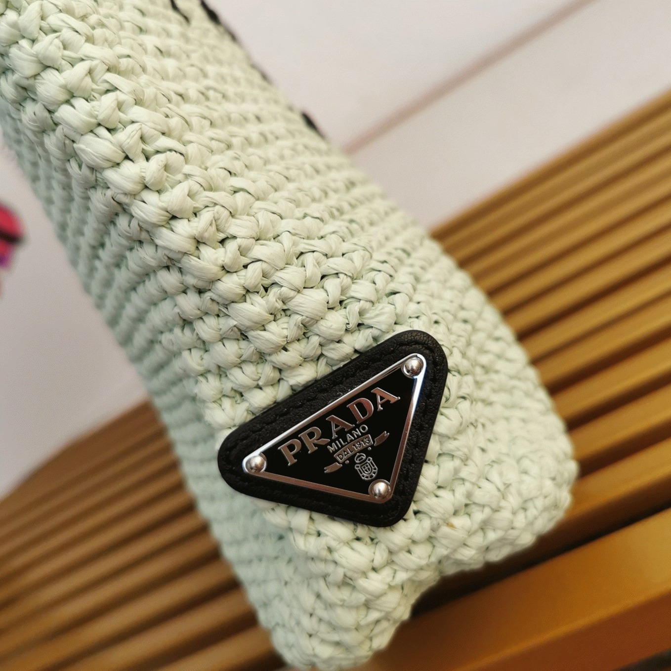 Prada Small Crochet Tote Bag Replica in Aqua Raffia-effect Yarn