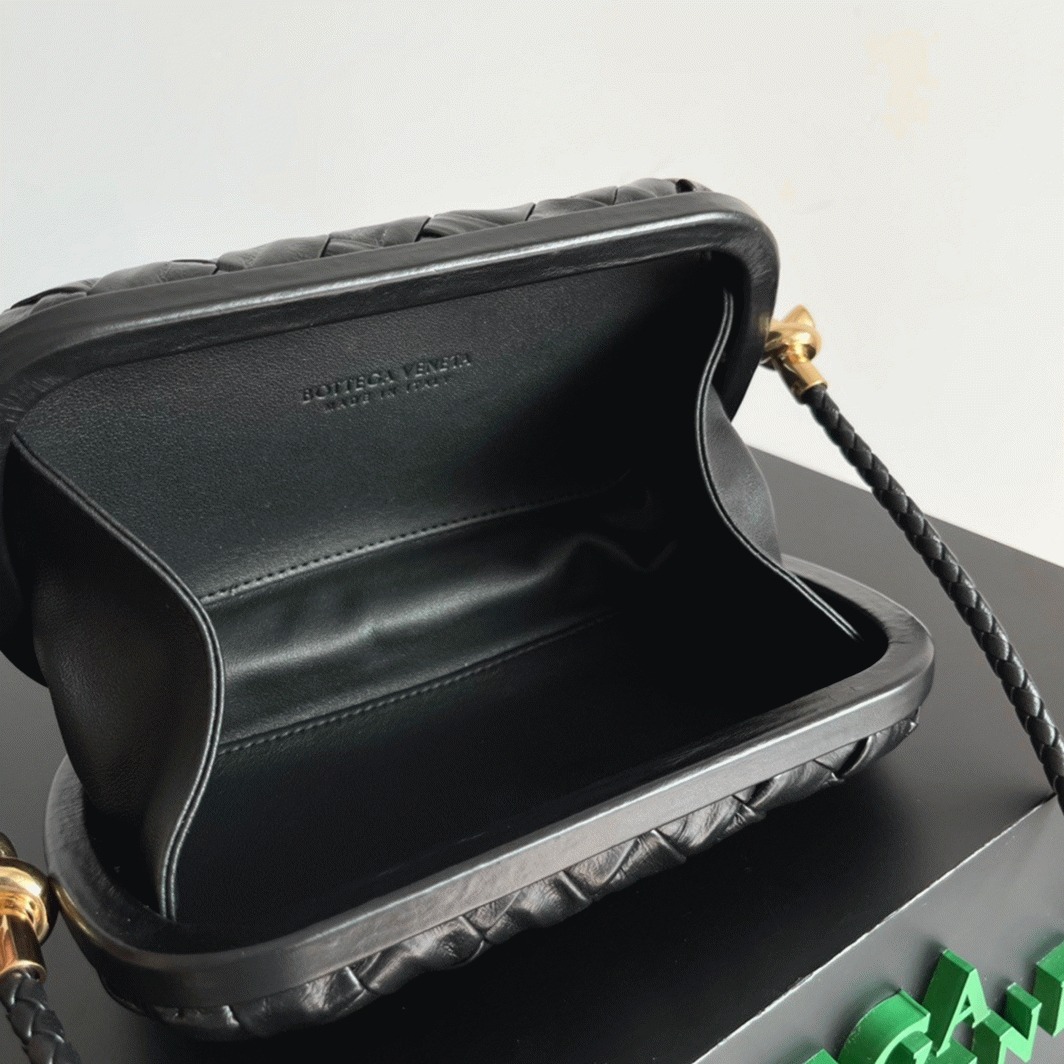 Replica Bottega Veneta Knot Minaudiere On Strap Black Foulard Intreccio Leather