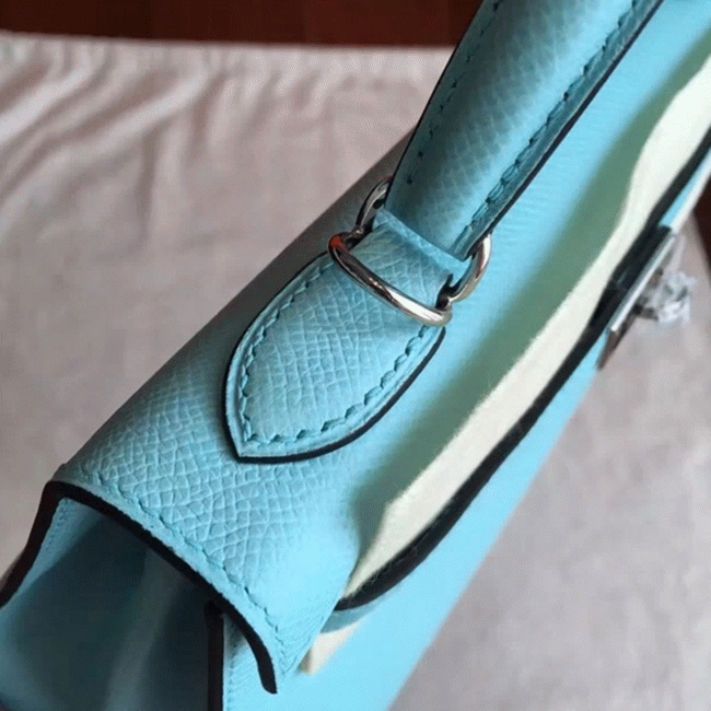 Blue Atoll Epsom Fake Hermes Kelly 25cm Sellier Elegant Handbag