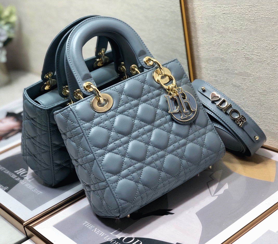 Dior Small Lady Dior My ABCDior Bag Fake in Blue Cannage Lambskin
