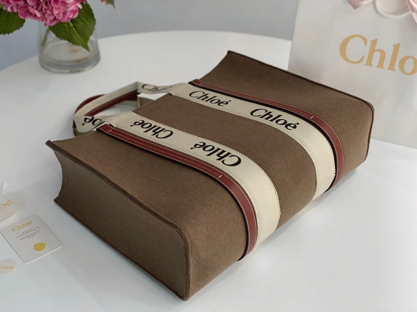 Top Quality Replica Chloe Large Woody Tote Bag In Brown Felt