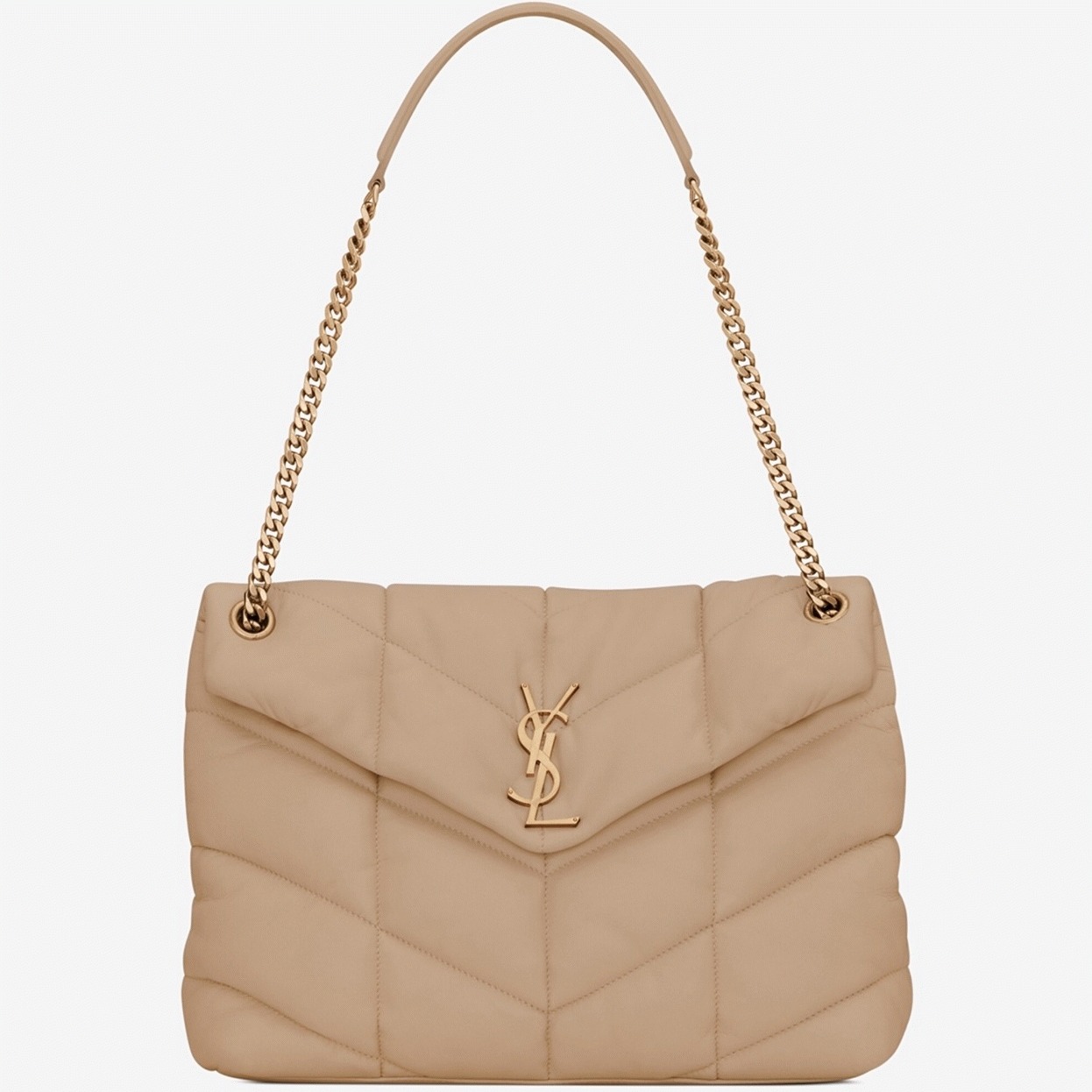 Saint Laurent Puffer Medium Chain Bag Beige Lambskin