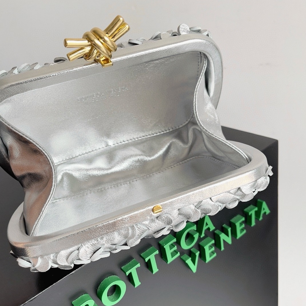 Replica Bottega Veneta Knot Minaudiere Clutch Silver Sequins