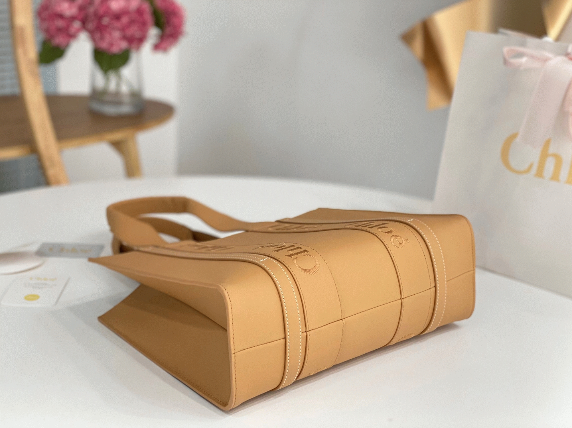 Top Quality Knockoff Chloe Woody Medium Tote Bag In Beige Calfskin
